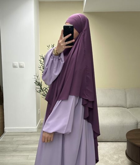 Abaya cloche manche ballon tissu Whool Peach